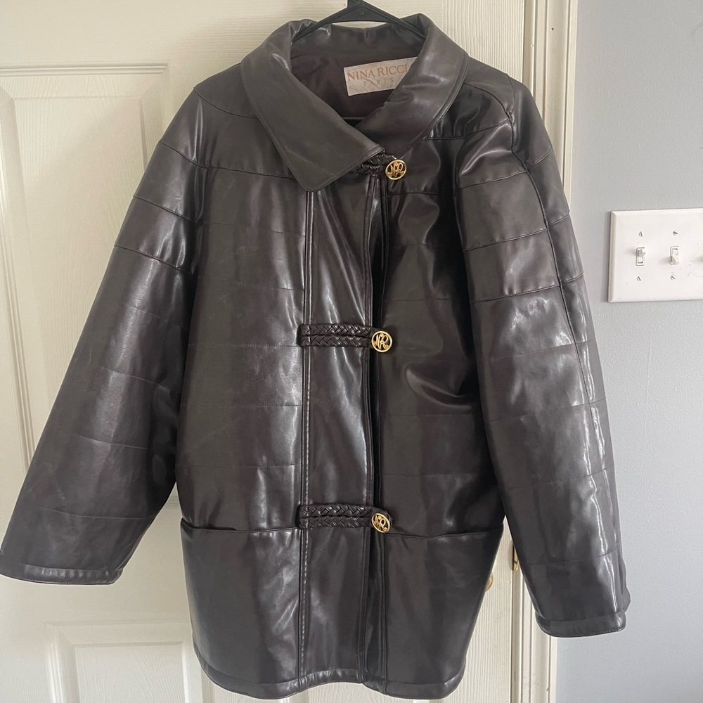 Nina Ricci pea coat. Genuine leather gold hardware excellent condition